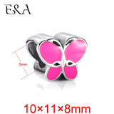 Pink Butterfly Enamel Beads 5mm Hole Stainless Steel Women Bracelet Charms
