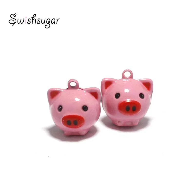 Enamel Pig Jingle Bell Charm Fit Pet Necklace Bracelet