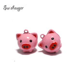 Enamel Pig Jingle Bell Charm Fit Pet Necklace Bracelet