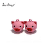 Enamel Pig Jingle Bell Charm Fit Pet Necklace Bracelet