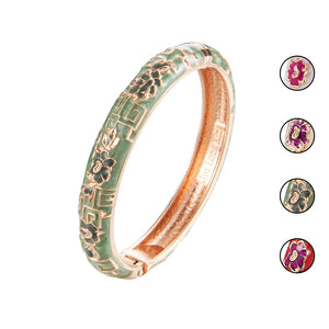 Floral Enamel Bracelet for Women, Round Bangle Cuff Jewelry