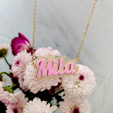 Colorful Enamel Bubble Name Necklace Cursive Font for Girl Mom