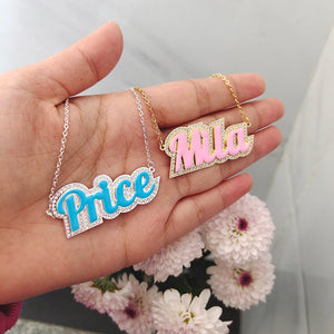 Colorful Enamel Bubble Name Necklace Cursive Font for Girl Mom