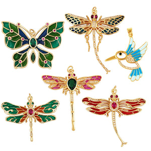 Enamel Butterfly Dragonfly Jumbo Focal Pendant, Real Plated Colour