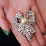 Enamel Butterfly Flower Rhinestone Brooch Silver Bowknot Pearl Crystal Brooch