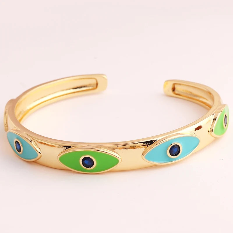 Enamel Candy Evil Eye Zircon Bangles Stackable Rainbow Crystal