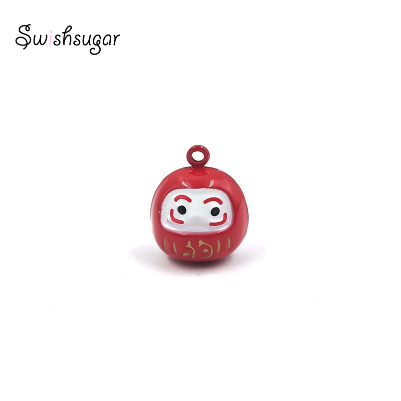 Enamel Daruma Jingle Bell Charms Bracelet Necklace Pendant Jewelry