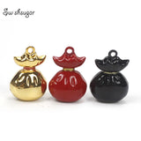 Enamel Cartoon Lucky Bag Metal Bell Charms Cat Pet Pendant Necklace