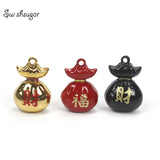 Enamel Cartoon Lucky Bag Metal Bell Charms Cat Pet Pendant Necklace