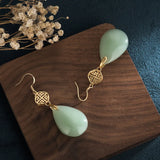 Emerald Green Chalcedony Earrings Chinese Style Women Jewelry