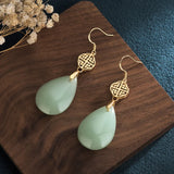 Emerald Green Chalcedony Earrings Chinese Style Women Jewelry