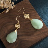 Emerald Green Chalcedony Earrings Chinese Style Women Jewelry