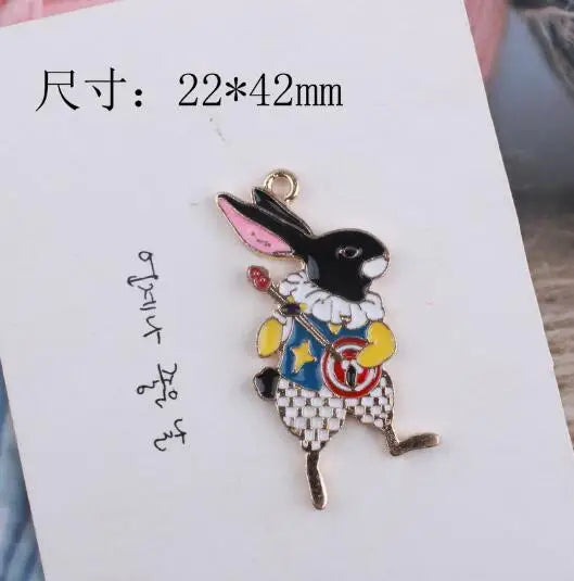 Enamel Charms Alice Rabbit Cartoon Character 10pcs Jewelry Making Pendant