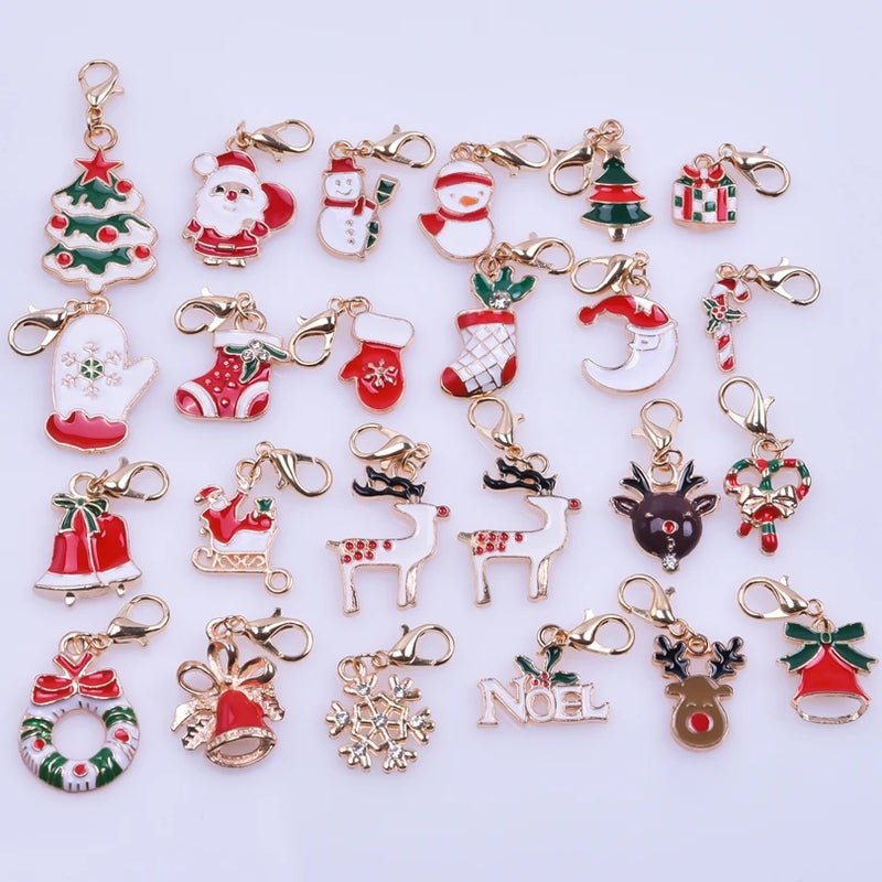 Enamel Christmas Tree Snowflake Charms Xmas Wreath Pendant DIY Necklaces