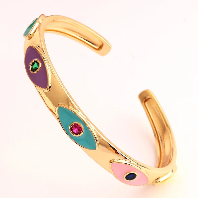 Colorful Evil Eye Bangles - Micro Zircon Cuff Bangles