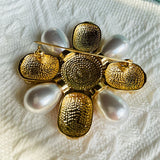 Enamel Cross Scarab Brooch Pearl Rhinestone Pin