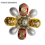 Enamel Cross Scarab Brooch Pearl Rhinestone Pin