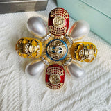 Enamel Cross Scarab Brooch Pearl Rhinestone Pin