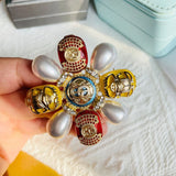 Enamel Cross Scarab Brooch Pearl Rhinestone Pin