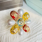 Enamel Cross Scarab Brooch Pearl Rhinestone Pin