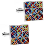 Enamel Cufflinks Men Epoxy Cuff Links Flowers Red Purple