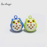 Enamel Owl Cartoon Copper Bell Charms For Dog Cat Pet Charm Necklace Pendant