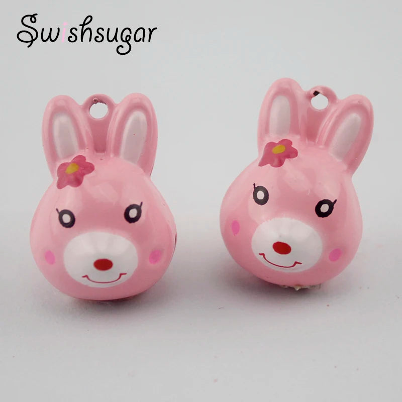 Enamel Rabbit Head Cartoon Bells Pet Charm Pendant Christmas Decor