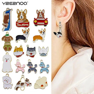 Enamel Dog Charms for Jewelry Making Mixed Corgi Poodle Teddy Shiba Animal Penda