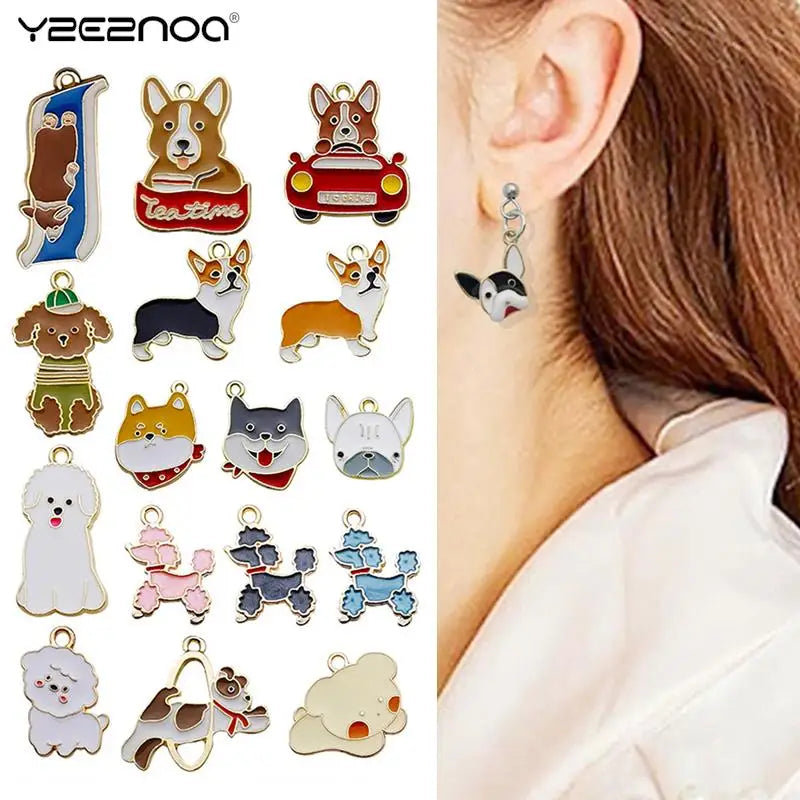 Enamel Dog Charms for Jewelry Making Mixed Corgi Poodle Teddy Shiba Animal Penda