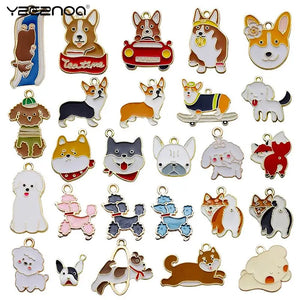 Enamel Dog Charms for Jewelry Making Mixed Corgi Poodle Teddy Shiba Animal Penda