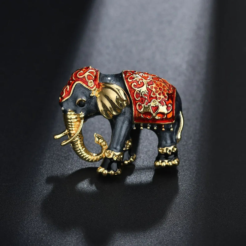 Elephant Rhinestone Crystal Enamel Brooch