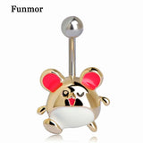 Animal Bear Belly Button Ring Gold-color Bikini Piercing