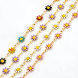 Enamel Flower Chain, Daisy Chain, Plated Brass Chain 7.5mm