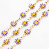 Enamel Flower Chain, Daisy Chain, Plated Brass Chain 7.5mm