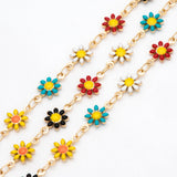Enamel Flower Chain, Daisy Chain, Plated Brass Chain 7.5mm