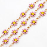 Enamel Flower Chain, Daisy Chain, Plated Brass Chain 7.5mm
