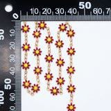 Enamel Flower Chain, Daisy Chain, Raw Brass Chain, Floral Link Chain Findings