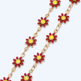 Enamel Flower Chain, Daisy Chain, Raw Brass Chain, Floral Link Chain Findings
