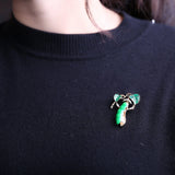 Enamel Green Pea Brooch Gold-color Crystal Corsage