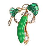 Enamel Green Pea Brooch Gold-color Crystal Corsage