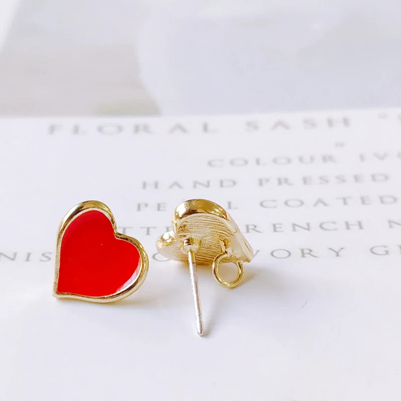 Enamel Heart Alloy Ring Stud Earring 6pcs