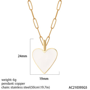Enamel Heart Love Necklace Women Romantic Pendant Stainless Steel Choker Collar