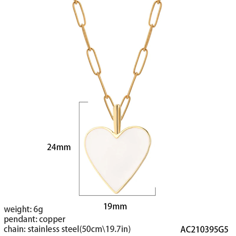 Enamel Heart Love Necklace Women Romantic Pendant Stainless Steel Choker Collar