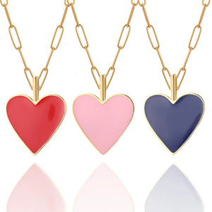 Enamel Heart Love Necklace Women Romantic Pendant Stainless Steel Choker Collar