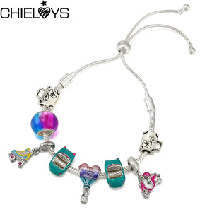 Enamel Hot Air Balloon Beads Chain Bracelet With Car Bicycle Pendant