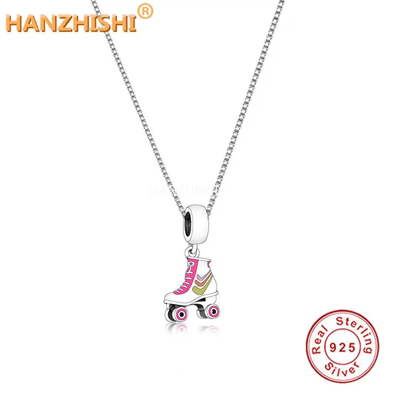Enamel Ice Skates Shoes Necklace 925 Sterling Silver Pendant