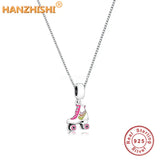 Enamel Ice Skates Shoes Necklace 925 Sterling Silver Pendant
