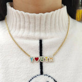 Enamel Initial Necklace with Diamonds, Color Options