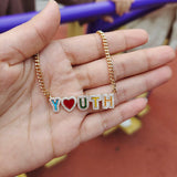 Enamel Initial Necklace with Diamonds, Color Options
