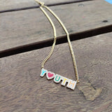 Enamel Initial Necklace with Diamonds, Color Options